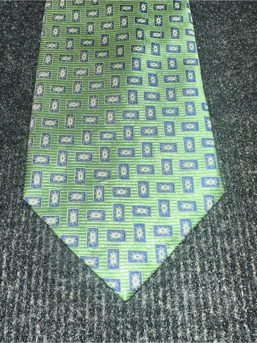 Vintage Graves Cox Green Blue Geometric Necktie Lexington Ky Made In Usa